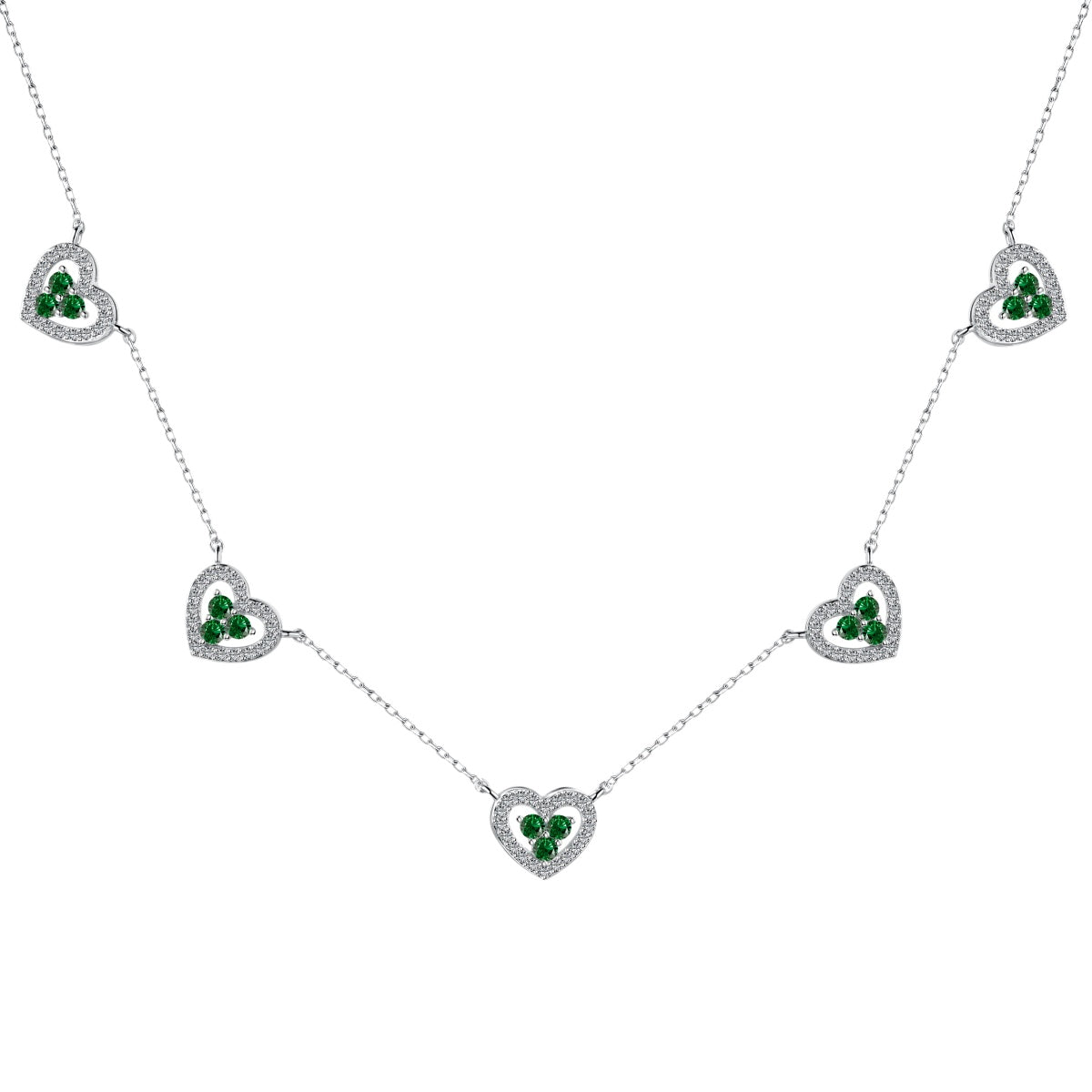 [Vivid Aurora]Sparkling Five Heart Necklace