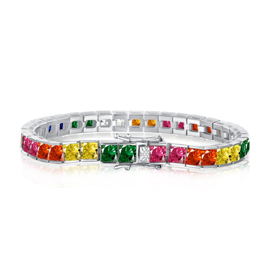 [Vivid Aurora]Radiant Colorful Princess Cut Tennis Bracelet