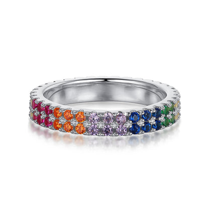 [Vivid Aurora]Unique Colorful Round Cut Tennis Ring