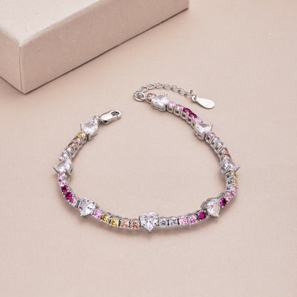 [Vivid Aurora]Romantic Heart Shape Round Cut Lover Bracelet