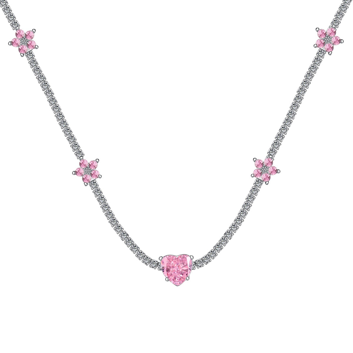 [Vivid Aurora]Dazzling Pink Heart Flower Necklace